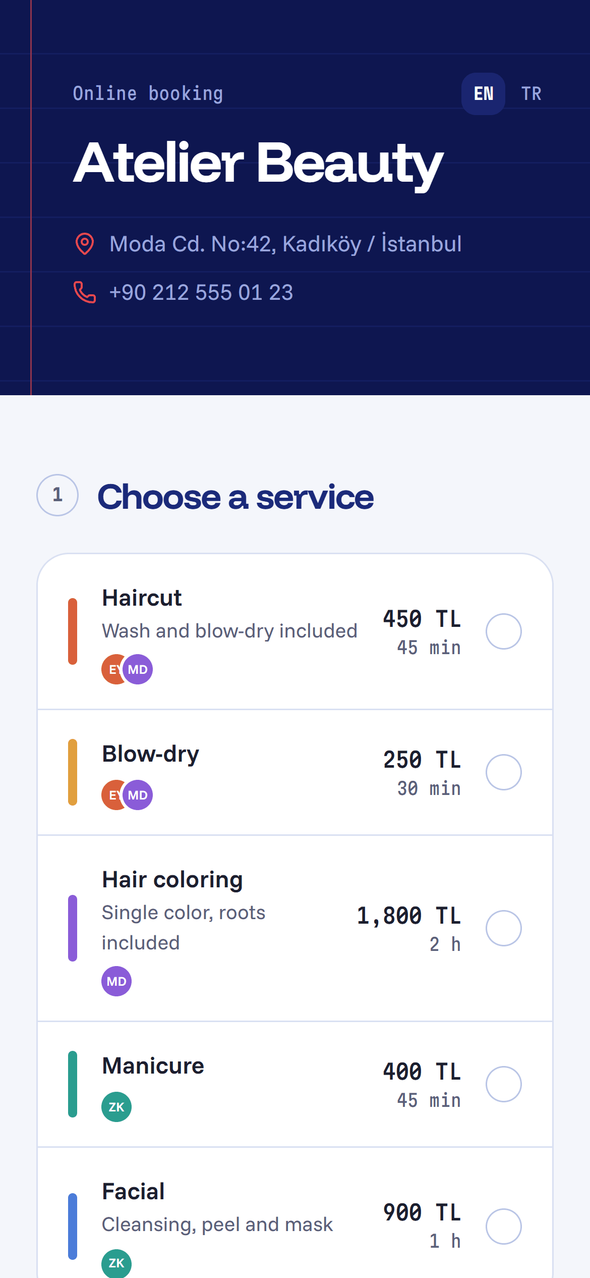 Takvimo booking page on a phone