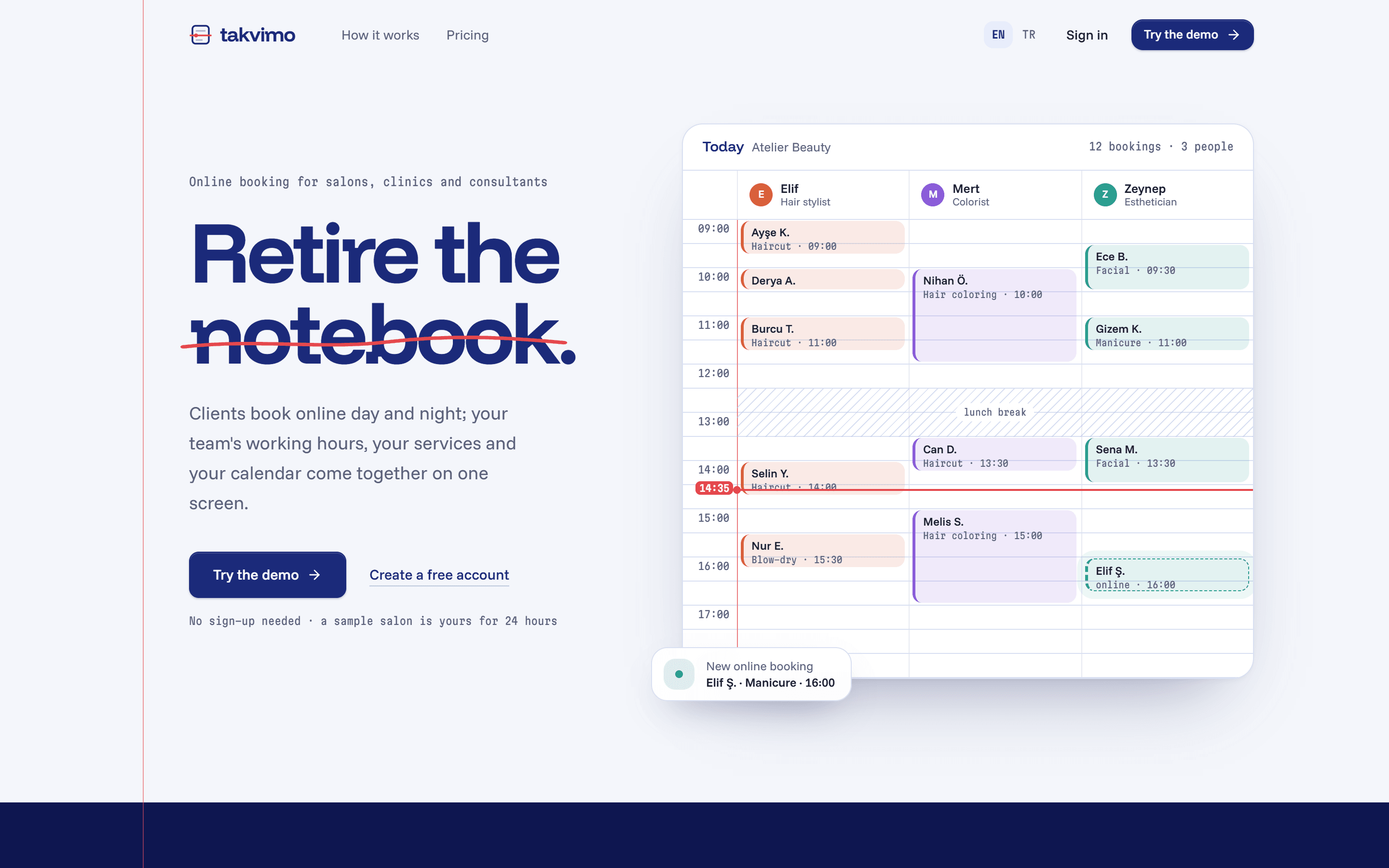 A landing page that shows the product