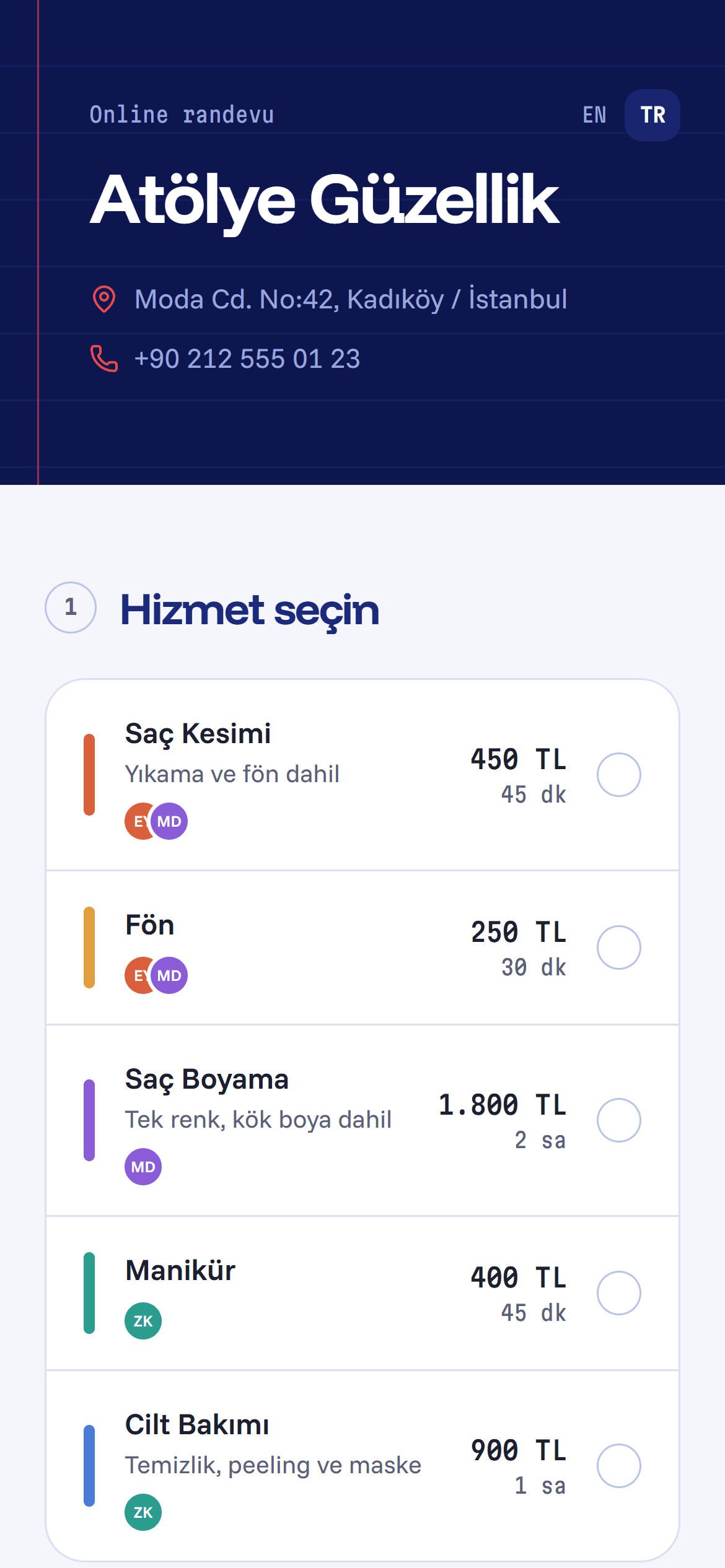 Telefonda Takvimo randevu sayfası